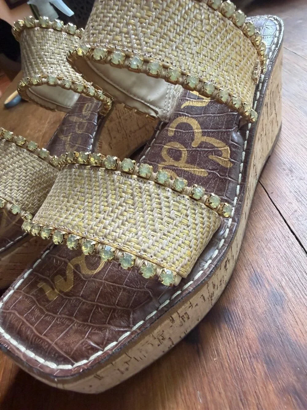 Sam Edelman cork sandals size 7 gold trim and beads